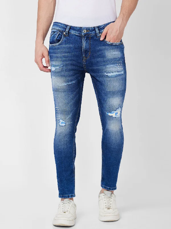 Anniversary Jeans for Special -Spykar Mid Rise Tapered Fit Blue Jeans For Men