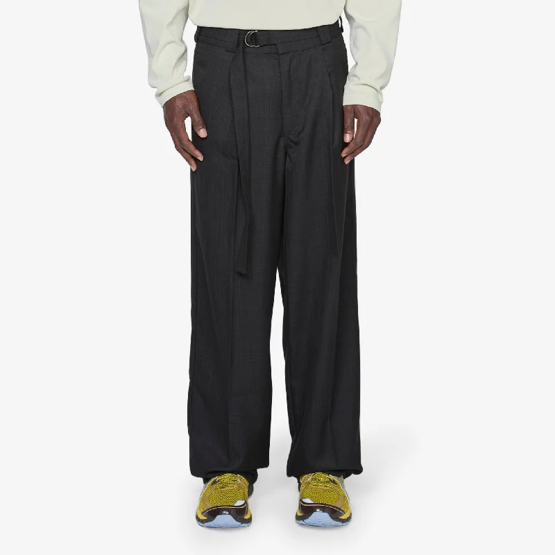 Windproof pants for chilly outdoor activities -Pleated Suit Pant Dark Gingham