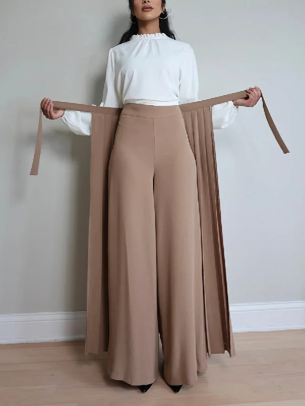 Soft linen skirts for gentle warm wear -Lovely Pleated Overskirt Pants Set