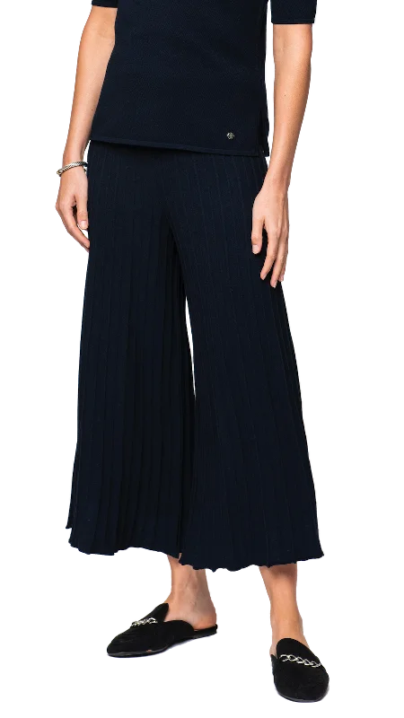 Classic straight-leg pants for versatile daily wear -Giuliana Plisse-Look Cropped Wide Leg Pants; Dark navy