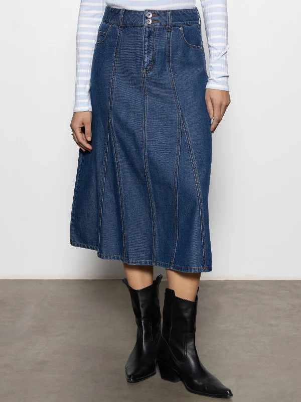 Soft linen skirts for gentle warm wear -Flora Denim Skirt Happy Hour