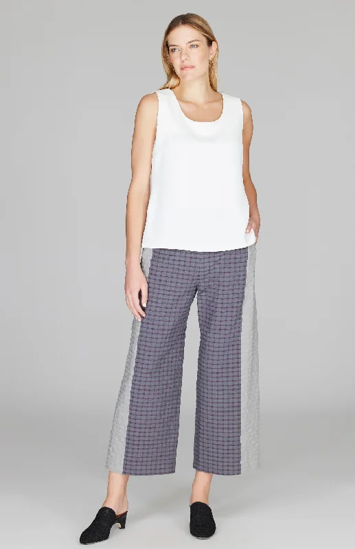 Bold patterned pants for standout fashion statements -Crinkle Shirting Straight Pants w/ Contrast Panel