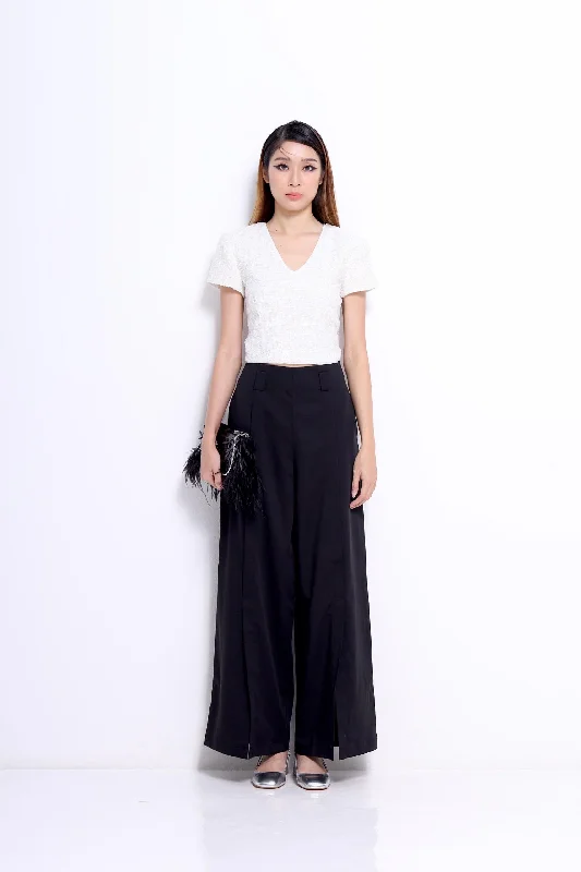 Adjustable waist pants for custom fit ease -Letitia Open Slit Wide Leg Pants