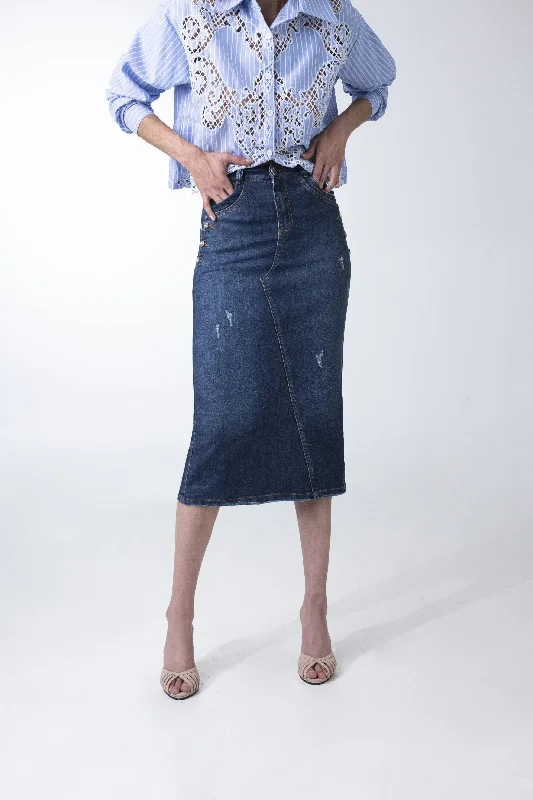 Casual cotton skirts for laid-back days -Bouvier Distressed Pencil Skirt