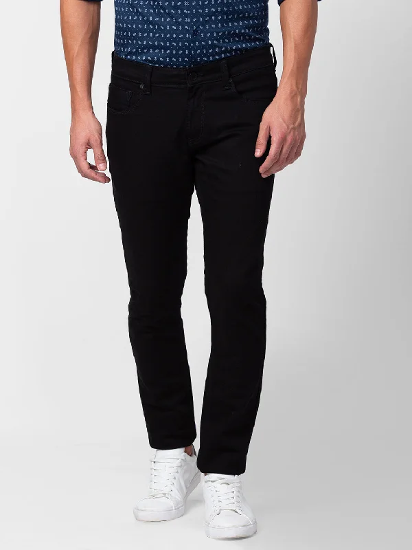 Cropped Jeans for Summer Look -Spykar Men Black Cotton Slim Fit Regular Length Jeans (Skinny )