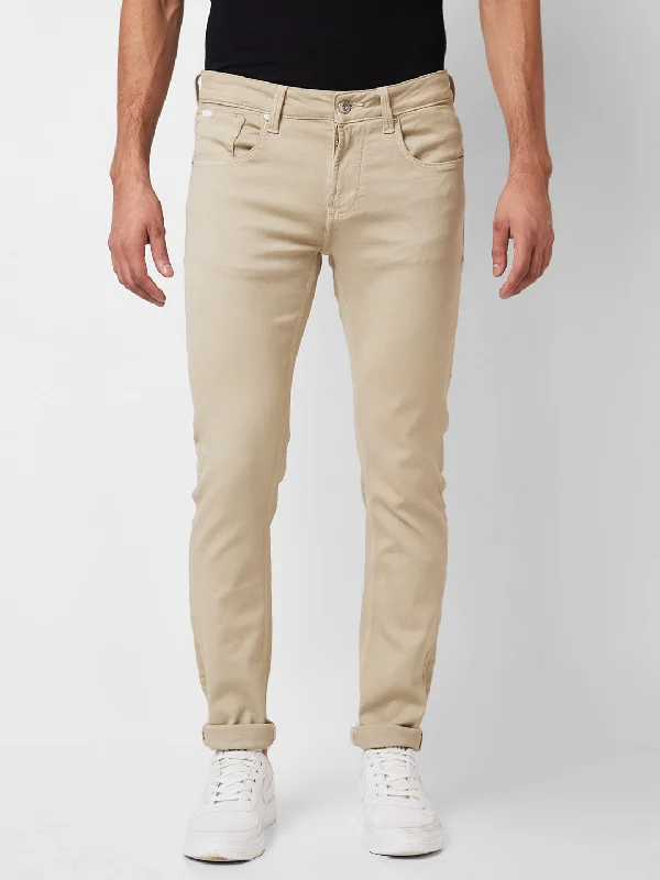 Blue Jeans for Everyday Wear -Spykar Low Rise Skinny Fit Beige Jeans For Men