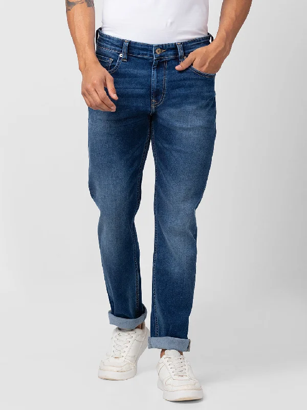 Cropped Jeans for Summer Look -Spykar Men Mid Blue Cotton Stretch Comfort Fit Straight Length Jeans (Ricardo)