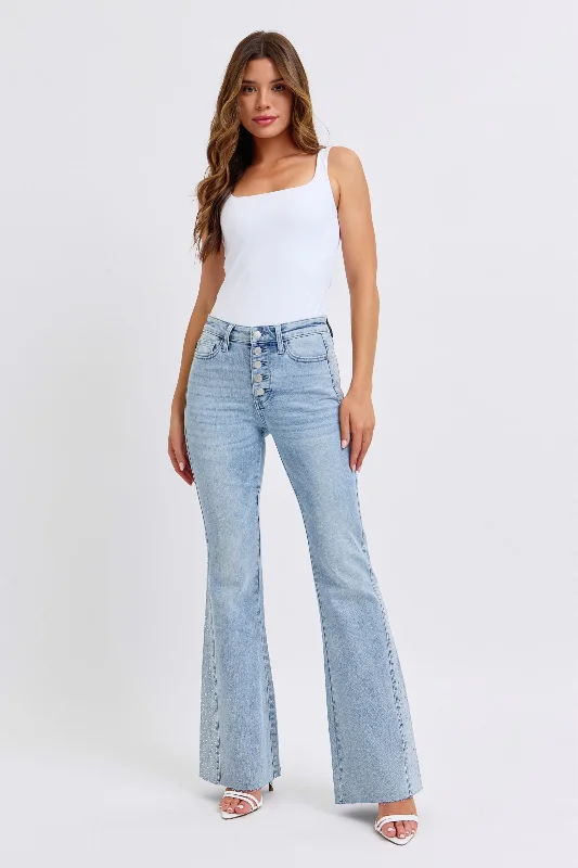 Organic Jeans for Natural -Judy Blue Mid Rise Rhinestone Detail Flare Jeans