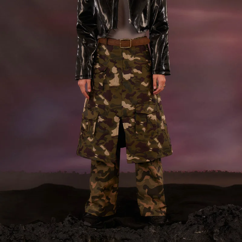 A-line skirts for classic wardrobe essentials -Camo Skirt Overlay Pants