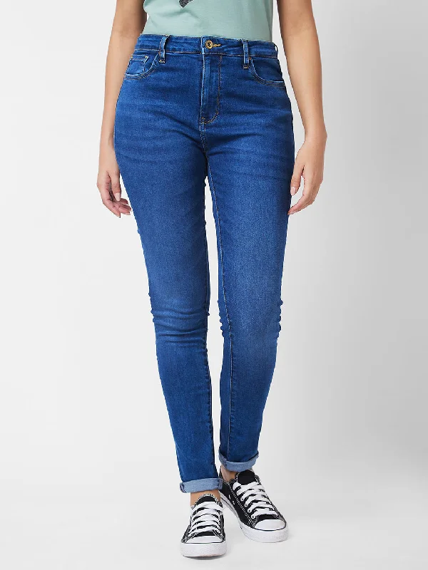 Boyfriend Jeans for Relaxed -Spykar High Rise  Skinny Fit Blue Jeans For Women