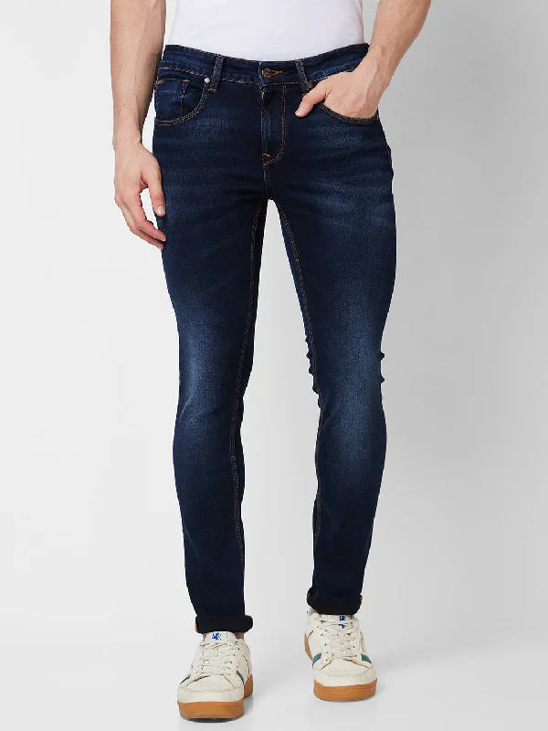 Embroidered Jeans for Detail -Spykar Low Rise Slim Fit Blue Jeans For Men