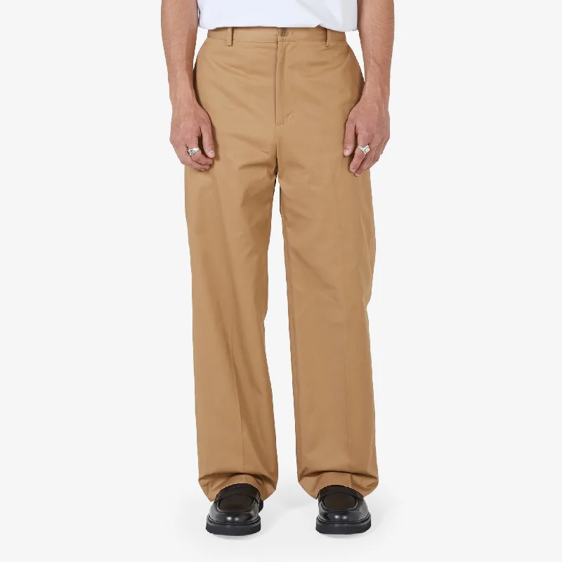 Formal suit pants for wedding guest elegance -Wide Leg Chino Pant in Cotton Gabardine with Logo Beige