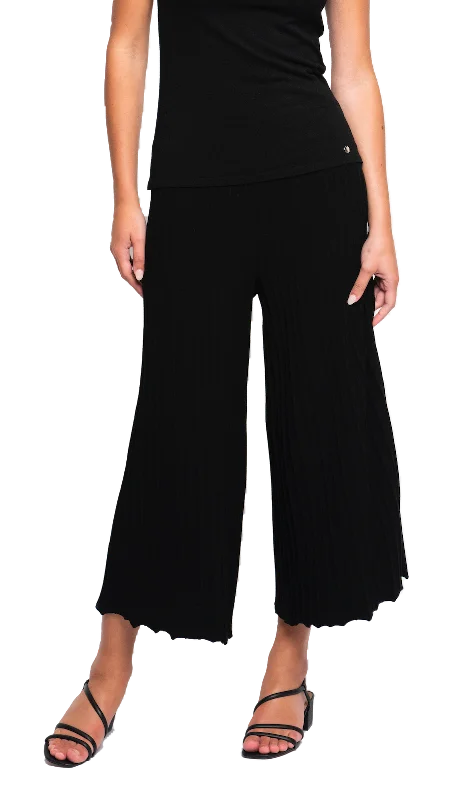 Tailored wool pants for sharp winter dressing -Giuliana Plisse-Look Cropped Wide Leg Pants; Black