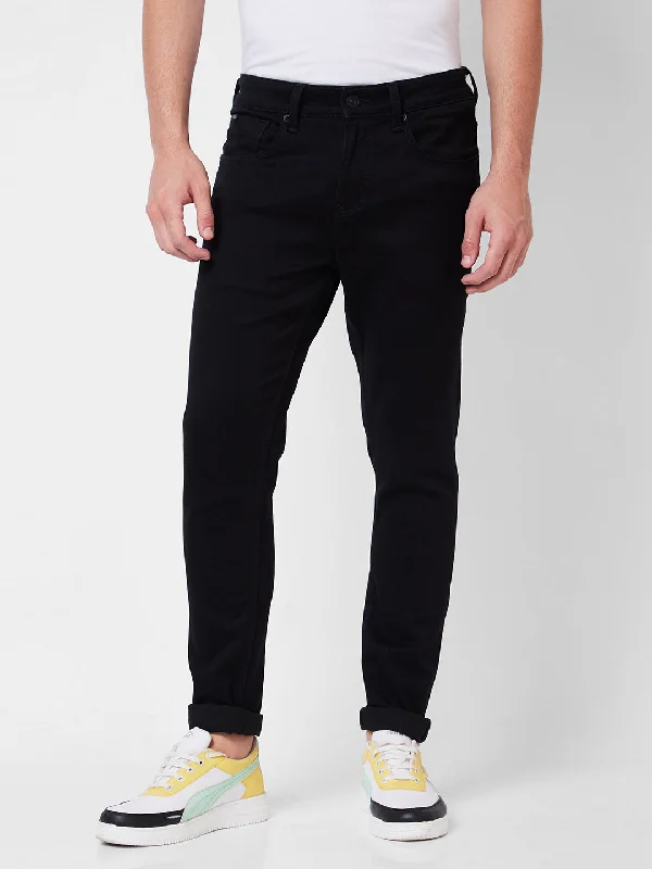 Colored Jeans for Variety -Spykar Low Rise Super Slim Fit Black Jeans For Men