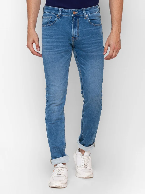 Faded Jeans for Laid-back -Spykar Mid Blue Cotton Regular Fit Narrow Length Jeans For Men (Rover)