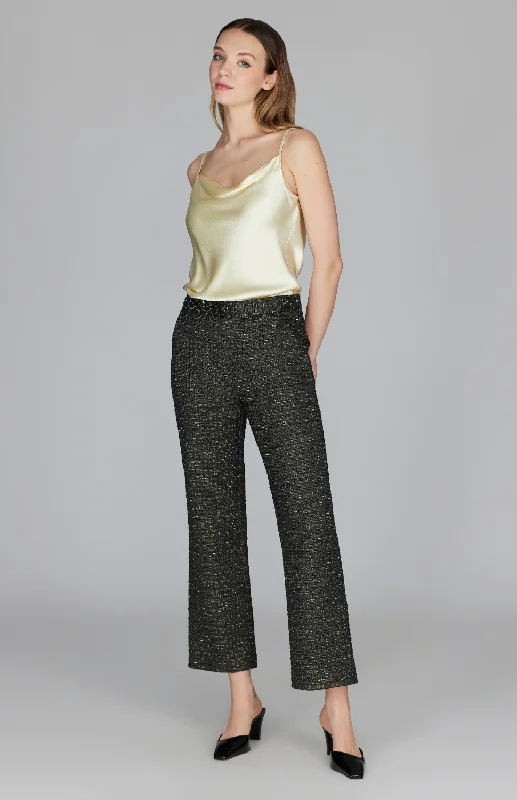 Durable denim pants for long-lasting everyday use -Metallic Tweed Straight Leg Pant w/ Back Zip