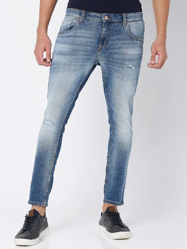 Anniversary Jeans for Special -Spykar Mid Blue Cotton Slim Fit Tapered Length Jeans For Men (Kano)