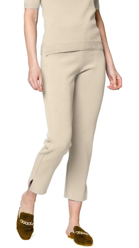 Stylish wide-leg pants for bold evening looks -Alice Milano-Knit Slim Leg Pants; Warm Beige