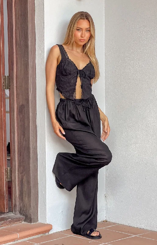 Stylish flare pants for retro party looks -Cici Black Drawstring Pants