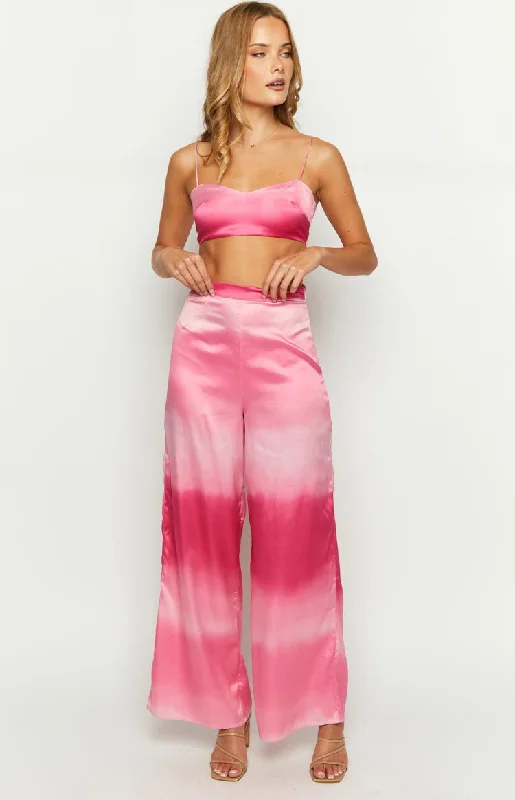 Breathable linen pants for hot summer days -Bailee Pink Ombre Pants