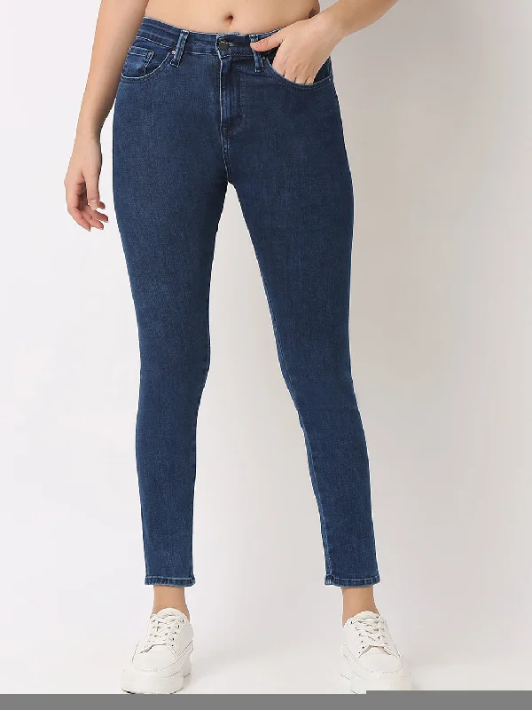 Designer Jeans for Luxury -Spykar Dark Blue High Rise Jeans For Women