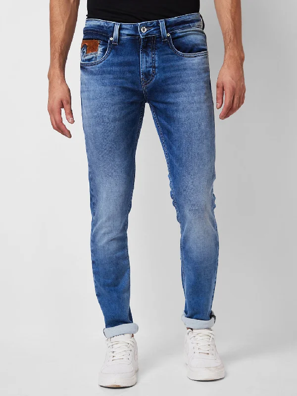 Wrap Skirt Jeans for Versatile -Spykar Low Rise Skinny Fit Blue Jeans For Men