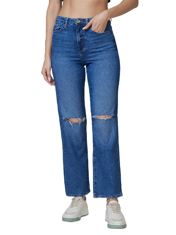 Denim Jeans for Durability -Spykar High Rise  Straight Fit Blue Jeans For Women