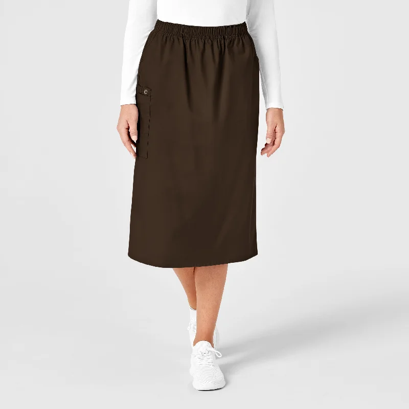 A-line midi skirts for balanced style -WonderWORK Women's Pull On Cargo Scrub Skirt - Chocolate