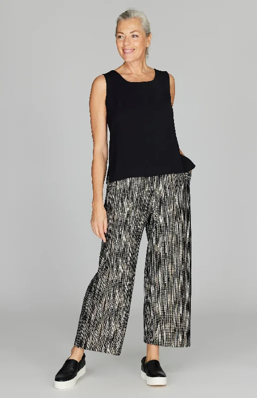 Heavy-duty work pants with tool pocket storage -Lurex Knit Tweed Wide Crop Pant w/ Back Elastic