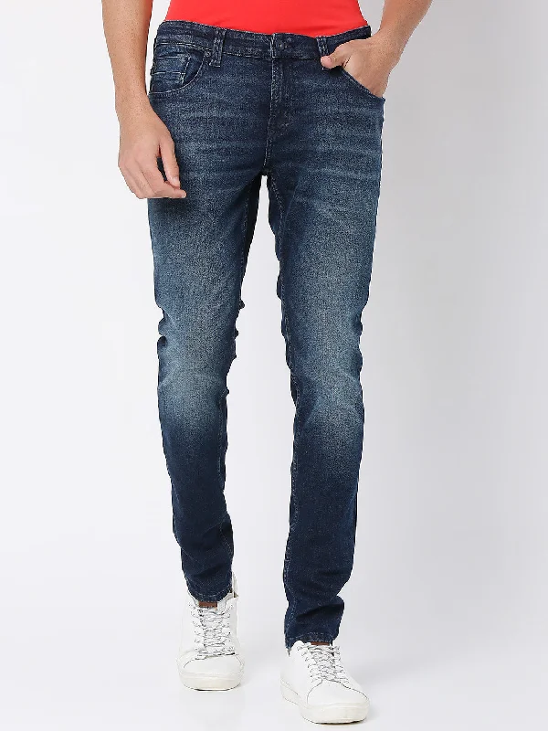 Weekend Jeans for Lazy -Spykar Dark Blue Cotton Slim Fit Narrow Length Jeans For Men (Skinny)