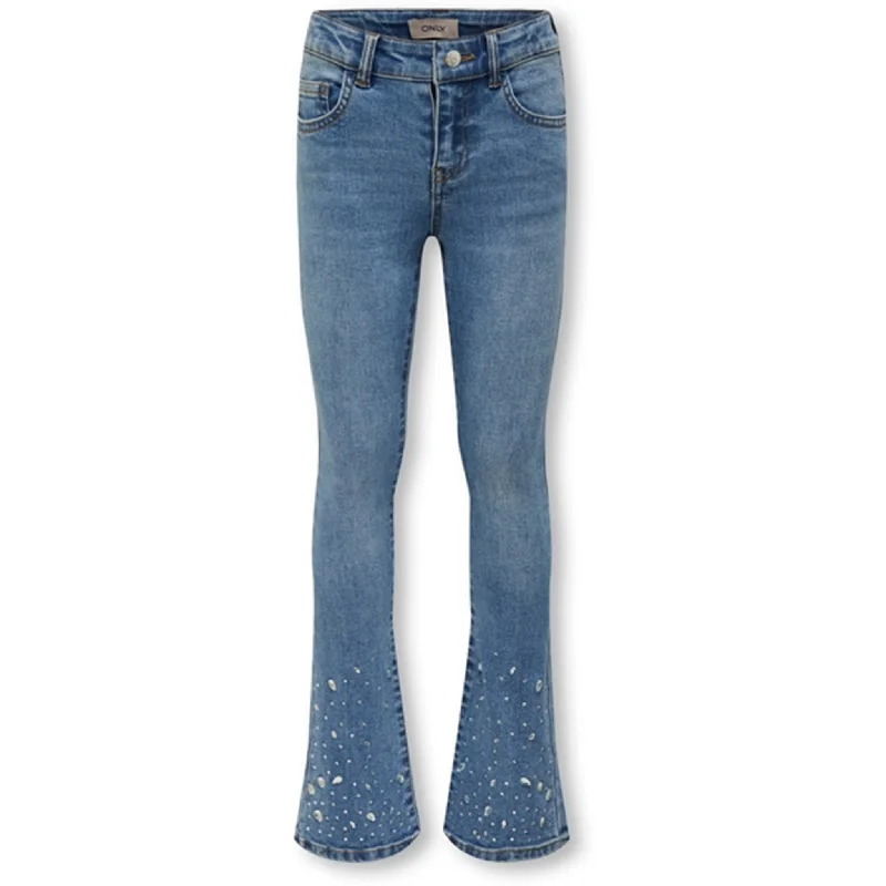 Recycled Jeans for Green -Kids ONLY Medium Blue Denim Rachel Flared Rhinestone Denim Jeans