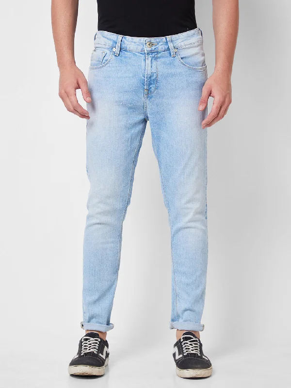 Party Jeans for Night Out -Spykar Mid Rise Tapered Fit Blue Jeans For Men