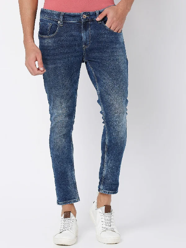 Shorts Jeans for Hot Days -Spykar Mid Blue Cotton Slim Fit Tapered Length Jeans For Men (Kano)