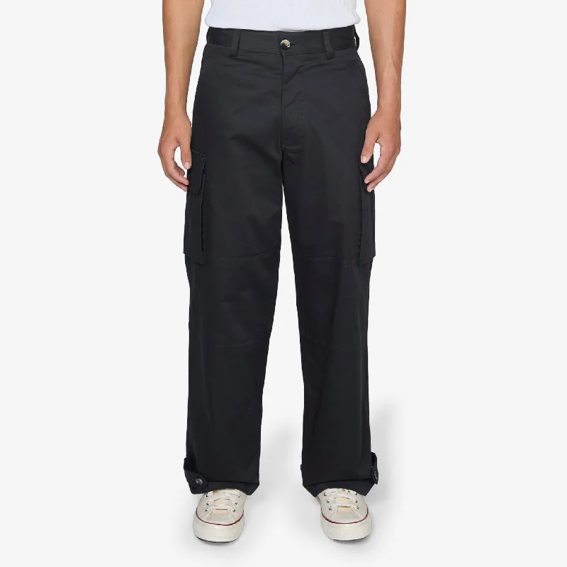 Flowy linen pants for relaxed tropical vacations -Gabardine Cargo Trousers Black