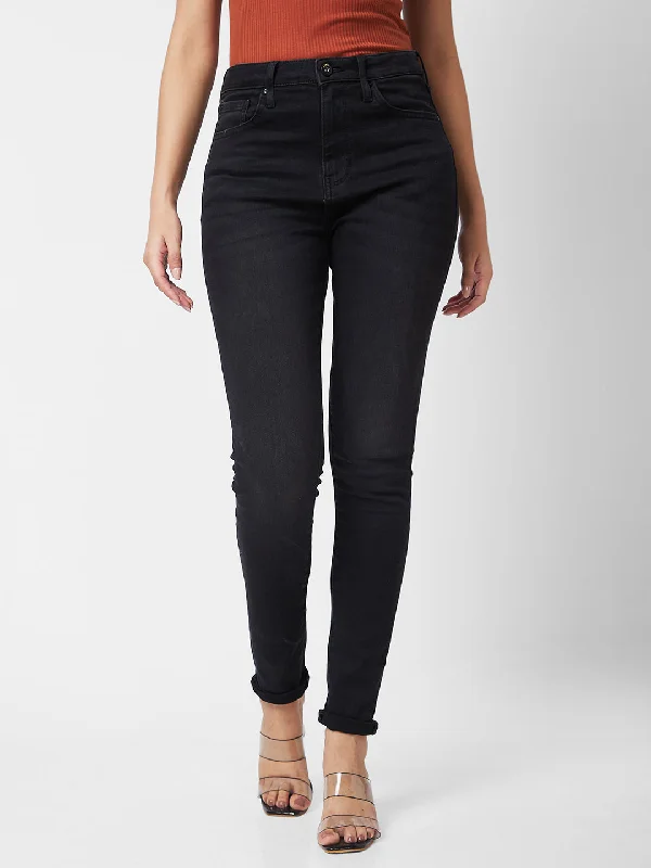 Low Waisted Jeans for Casual -Spykar High Rise  Skinny Fit Black Jeans For Women