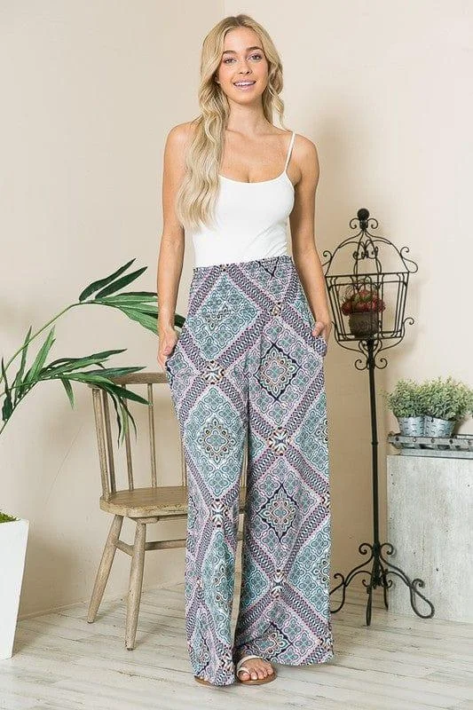 Comfortable stretch pants for casual daily wear -Smocked Wide Leg Pants