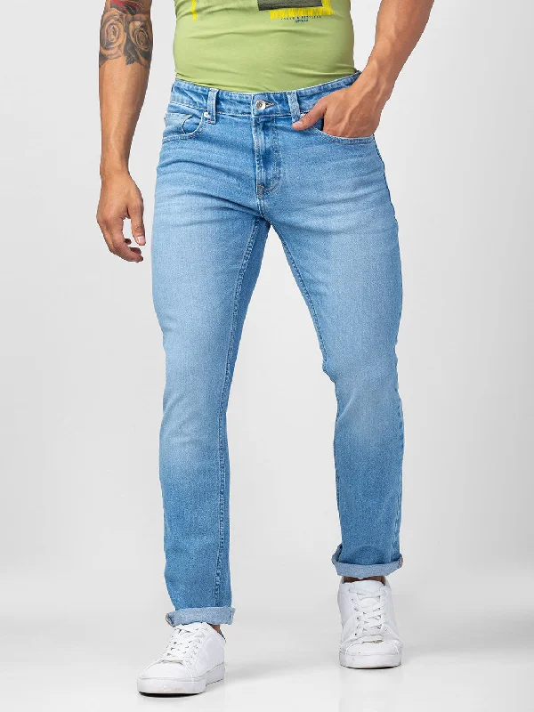 Birthday Jeans for Celebration -Spykar Men Light Blue Cotton Regular Fit Narrow Length Jeans (Rover)