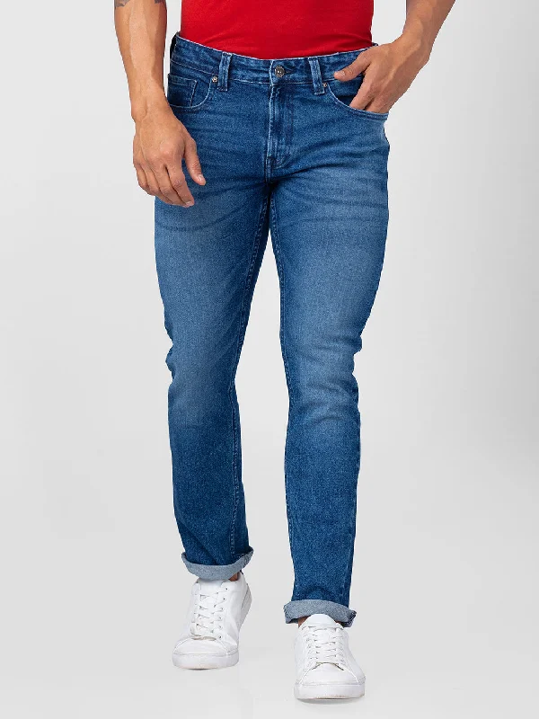 Mother's Day Jeans for Gift -Spykar Men Mid Blue Cotton Regular Fit Narrow Length Jeans (Rover)