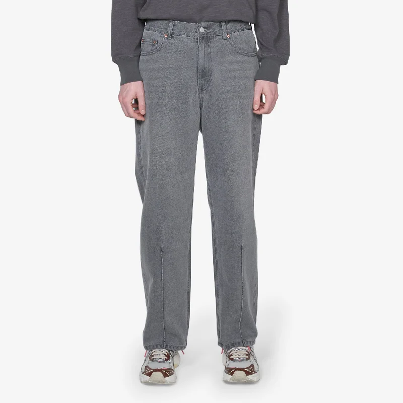 Soft jogger pants for relaxed weekend lounging -Pin Tuck Loose Fit Denim Pants Washed Grey