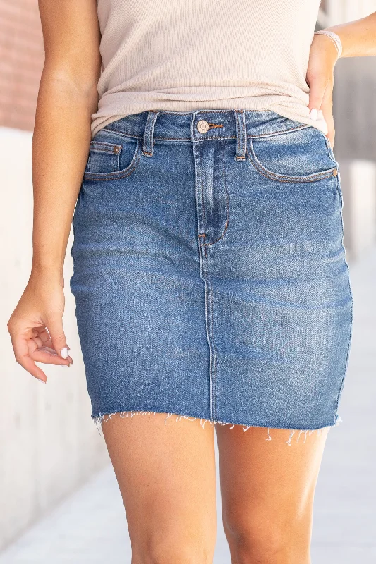 Vintage denim skirts for nostalgic charm -Lewiston High Rise Denim Skirt