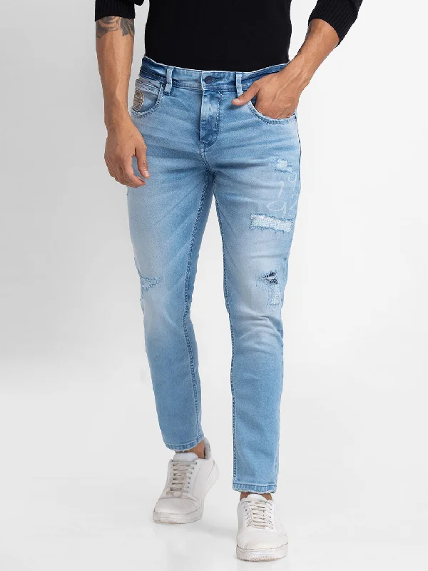 Father's Day Jeans for Present -Spykar Light Blue Cotton Slim Fit Tapered Length Jeans For Men (Kano)