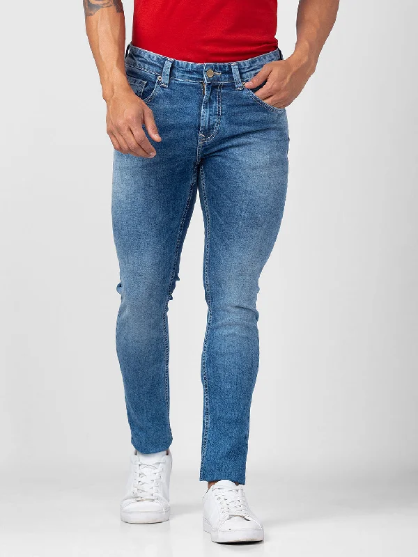 Anniversary Jeans for Special -Spykar Men Mid Blue Cotton Super Slim Fit Tapered Length Jeans (Super Skinny)