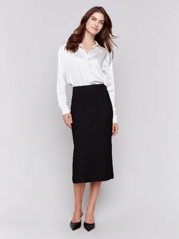 Lightweight skirts for warm weather comfort -Gutsy Crepe Skirt with Patch Pockets - Black