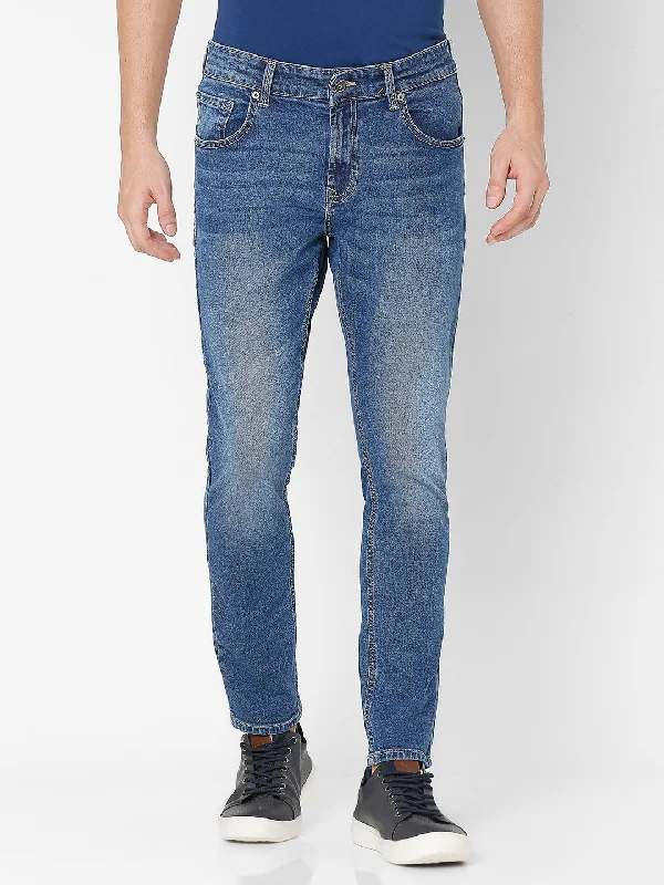 Gray Jeans for Neutral Tone -Spykar Men Blue Cotton Slim Fit Tapered Length Jeans (Kano)