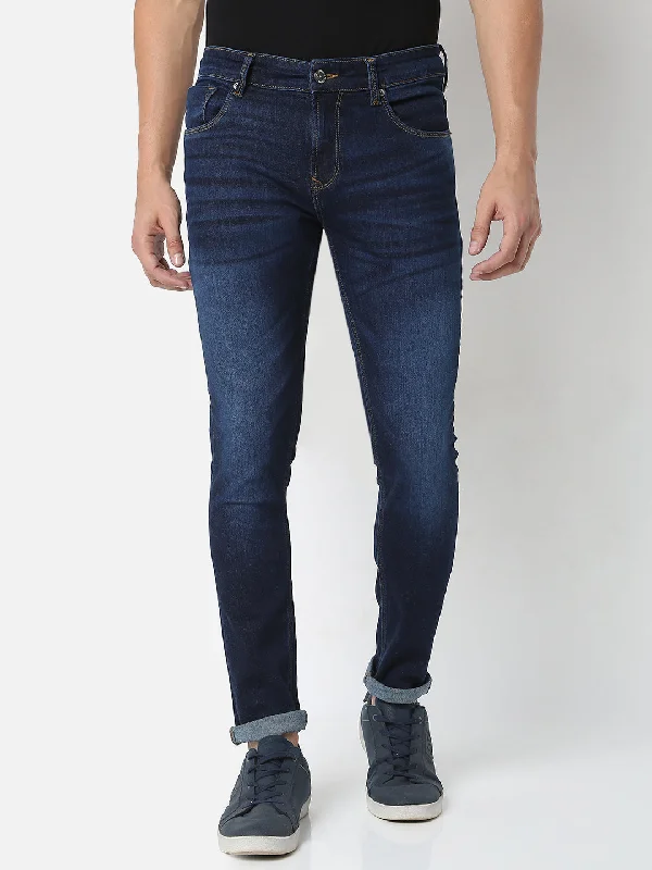 Blue Jeans for Everyday Wear -Spykar Men Blue Cotton Super Slim Fit Tapered Length Jeans (Super Skinny)