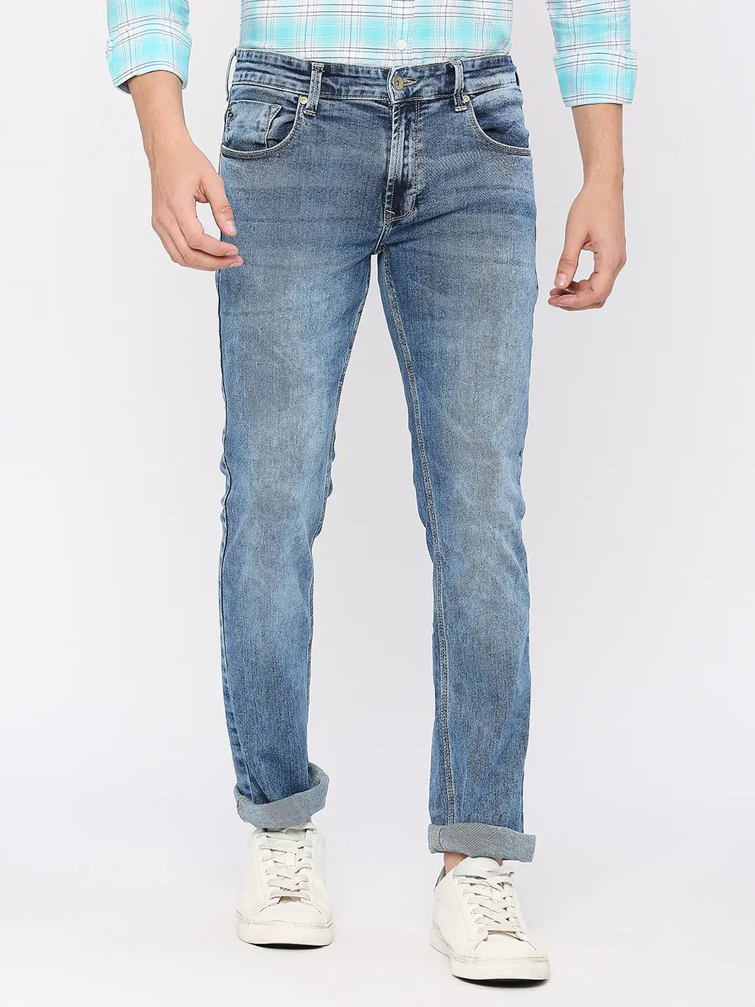 High-end Jeans for Exclusivity -Spykar Men Light Blue Cotton Regular Fit Narrow Length Clean Look Mid Rise Jeans (Rover)