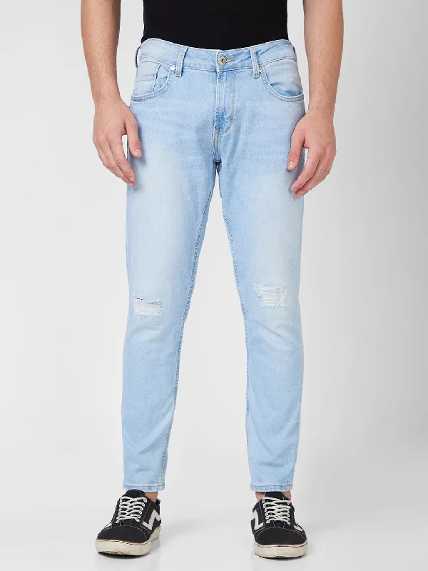 Straight Jeans for Classic Style -Spykar Mid Rise Slim Fit Tapered Length Blue Jeans For Men