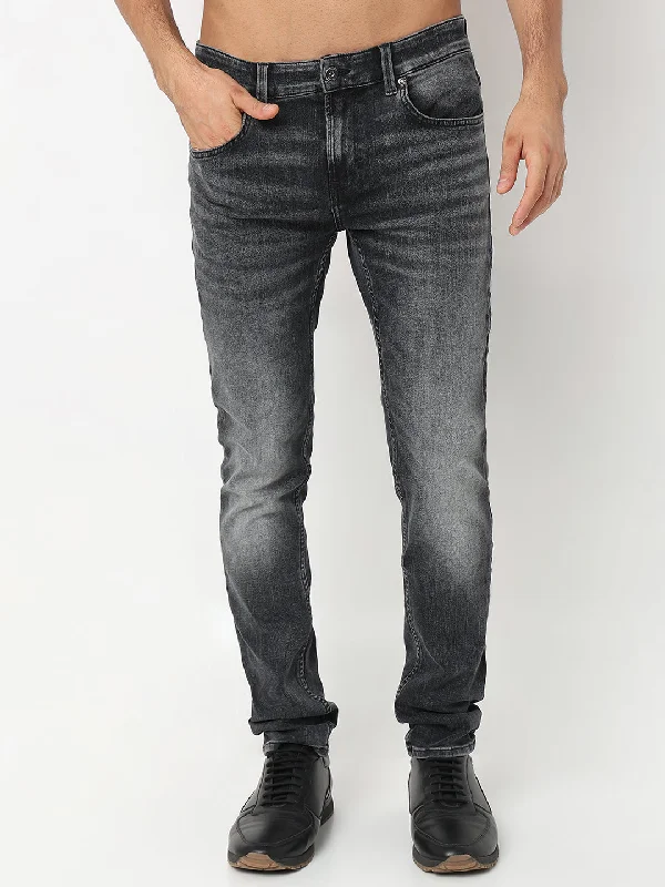 Distressed Jeans for Edgy Style -Spykar Men Corbon Black Slim Fit Low Rise Jeans