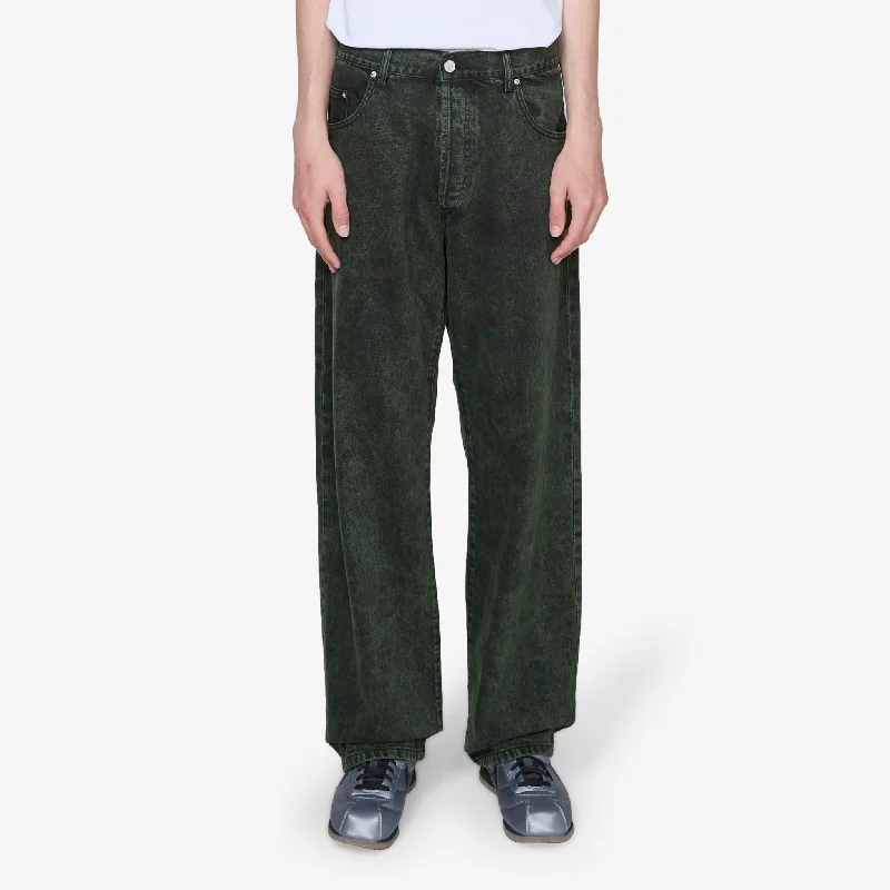 Soft cotton pants for sensitive skin comfort -Acid Wash Batten Jean Forest Green