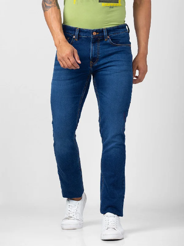 Casual Friday Jeans for Relaxed -Spykar Men Mid Blue Cotton Regular Fit Narrow Length Jeans (Rover)